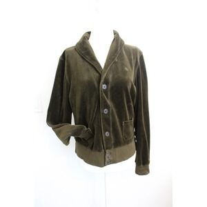 VTG Lauren Ralph Lauren Velour Shawl Collar Cardigan Olive Green Women's M